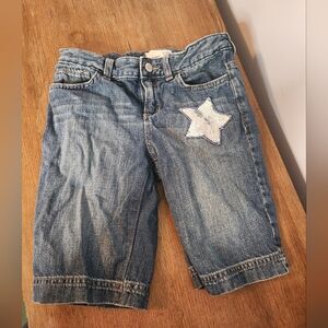 Old Navy Size 12 Kids Denim Shorts Dark Wash Star On Left Pant Side